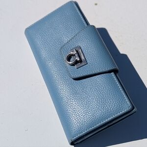 Salvatore Ferragamo | Mediterraneo Pebbled Leather Blue Stone Long Wallet